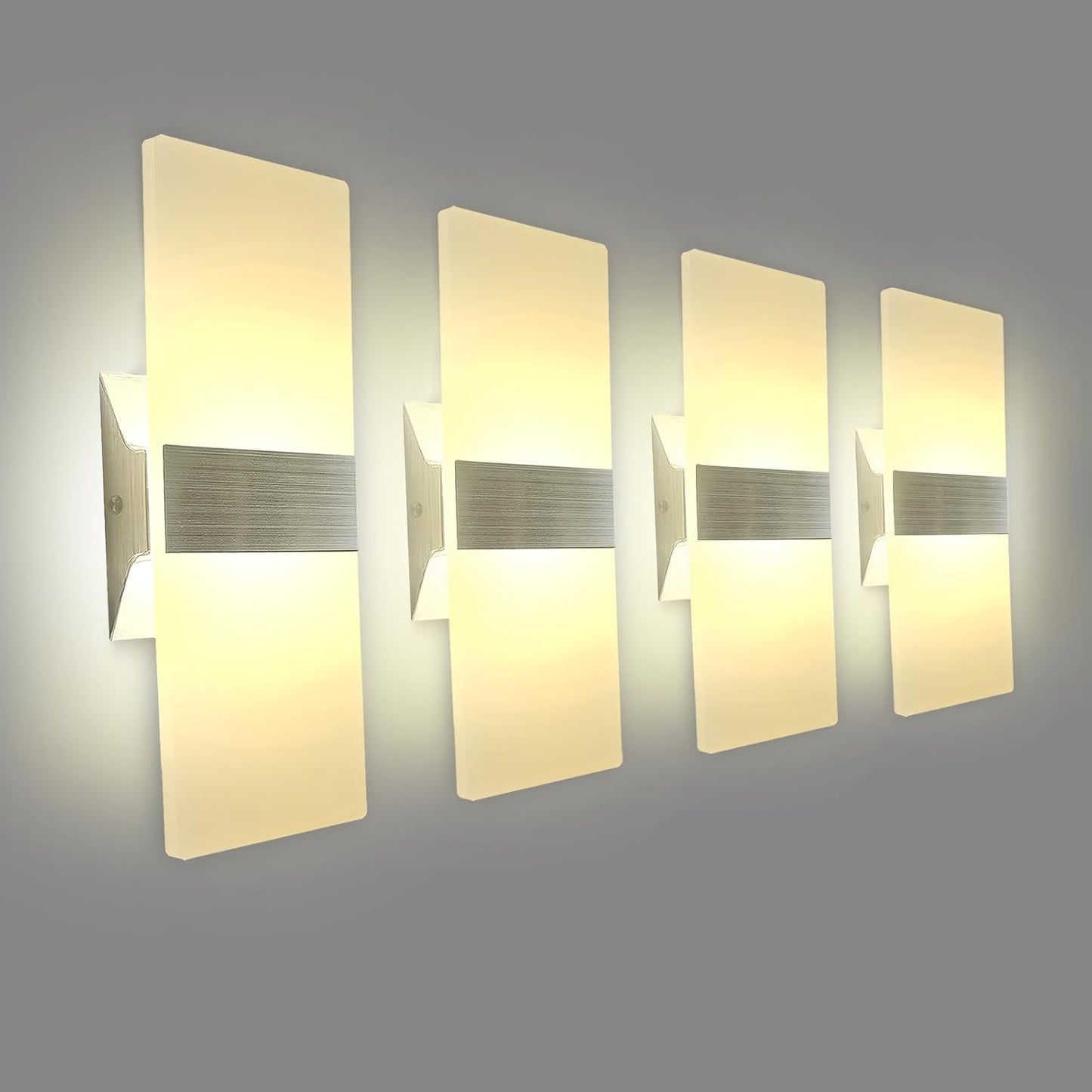 Set of 4 Modern LED Wall Sconces — 10W Up & Down Acrylic Wall Light (Warm White 2700K) for Living Room, Corridor, & Bedside