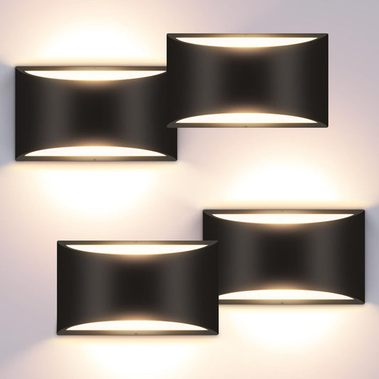 Set of 4 Modern Black LED Wall Sconces — Up & Down Indoor Wall Lights with Warm White Glow (Bulbs Included)