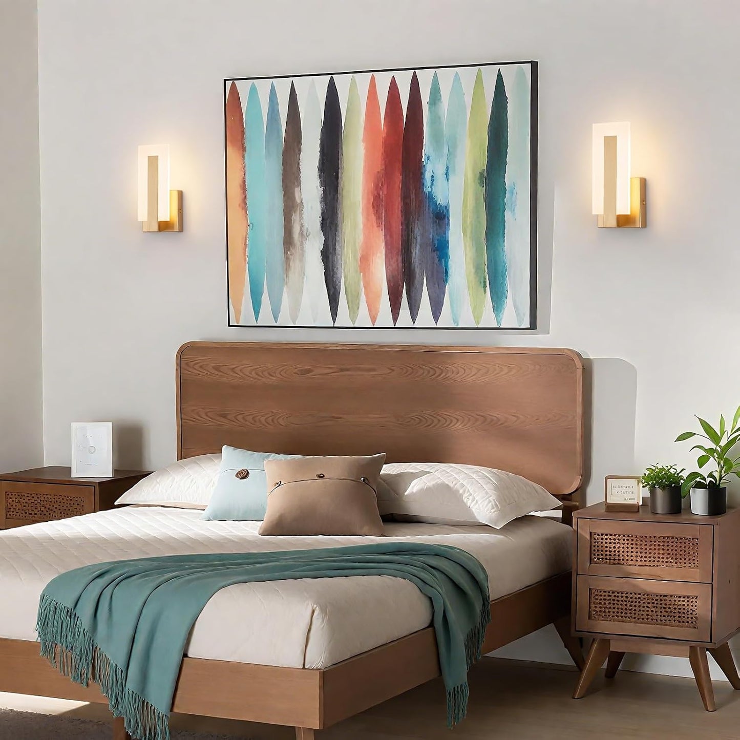 Set of 2 Modern Gold Acrylic Wall Sconces — 3000K Warm White Lighting for Bedroom, Hallway & Living Room