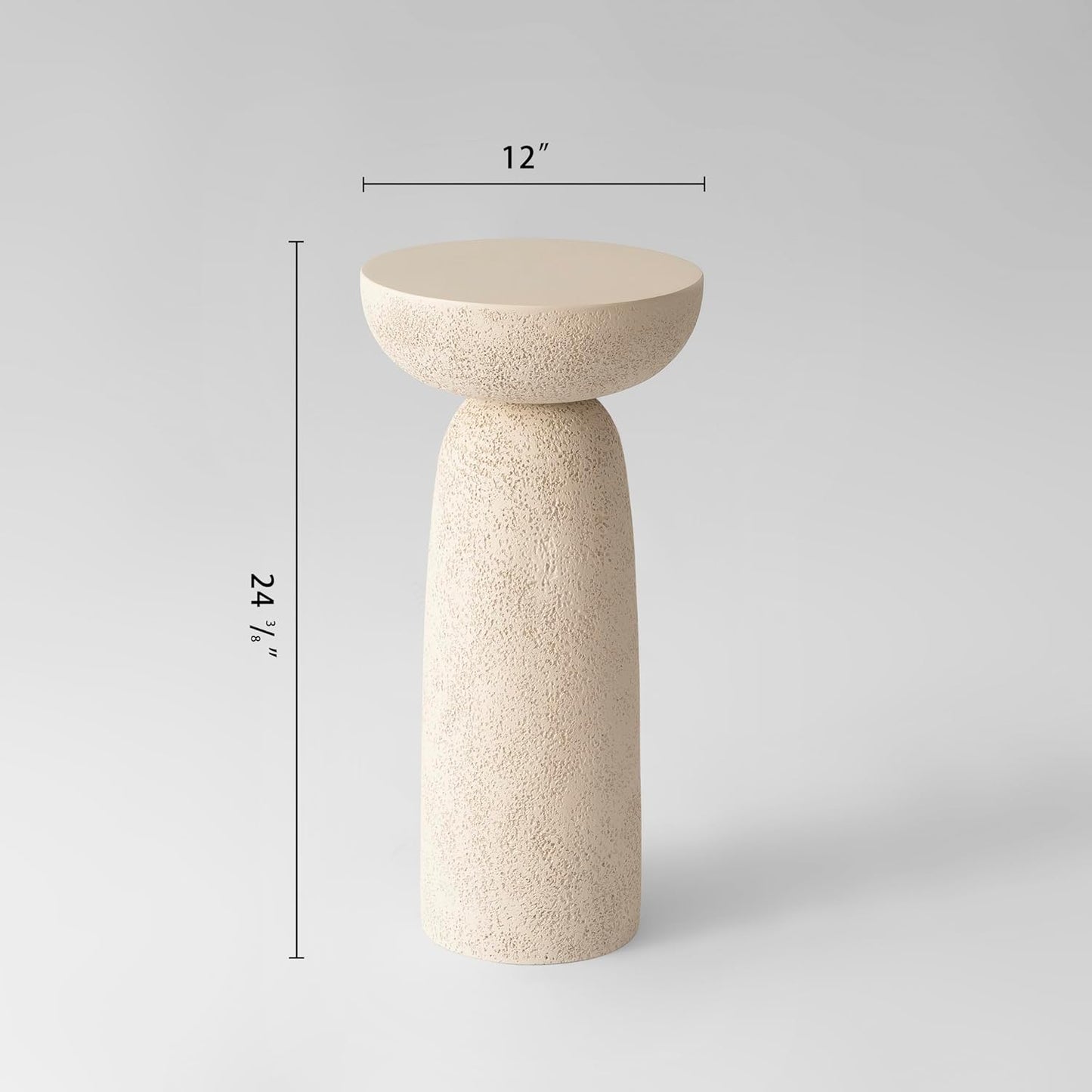 Modern Pedestal Side Table — Round Stone-Inspired Hourglass Design (24" Tall, Beige) for Living Room & Patio