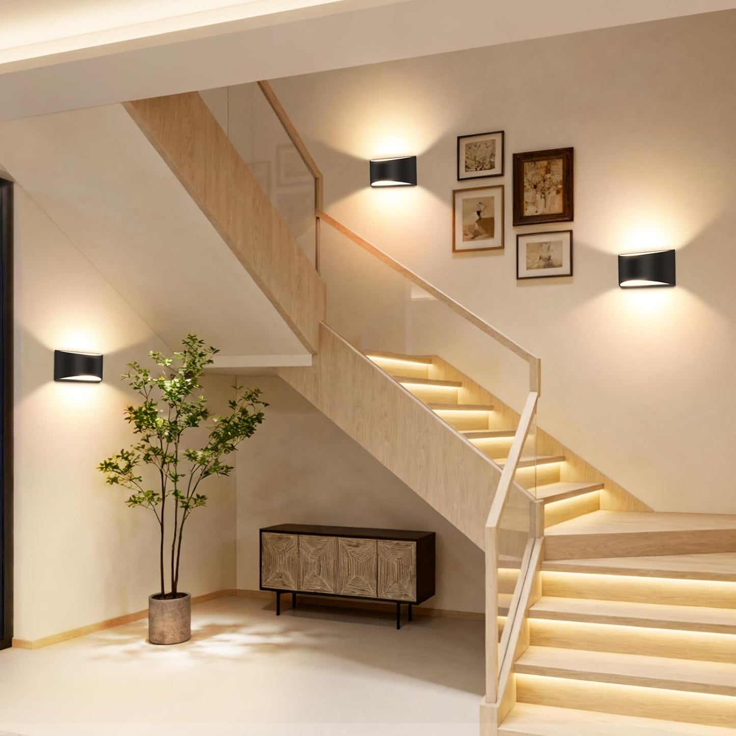 Set of 4 Modern Black LED Wall Sconces — Up & Down Indoor Wall Lights with Warm White Glow (Bulbs Included)