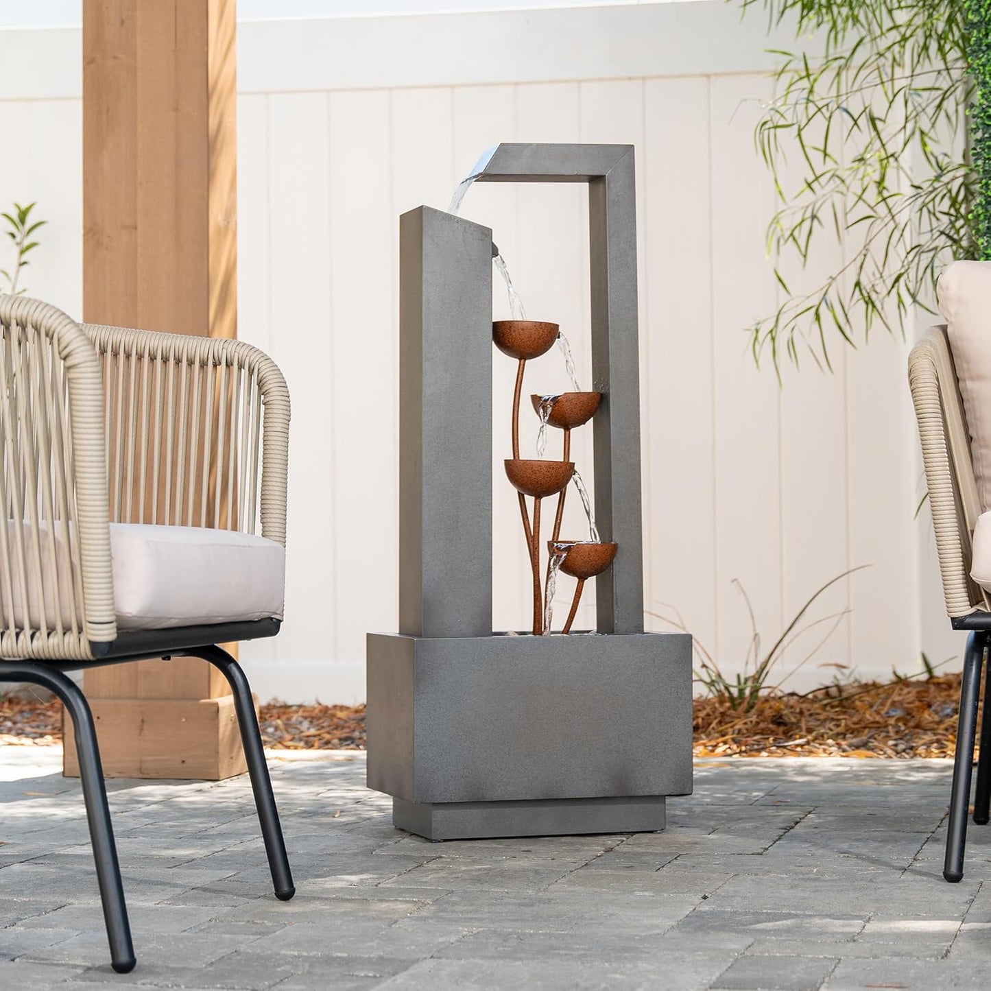 XBrand Metal Sculptural Multi-Tiered Flower Water Fountain — Gray & Bronze Finish (38" Tall)