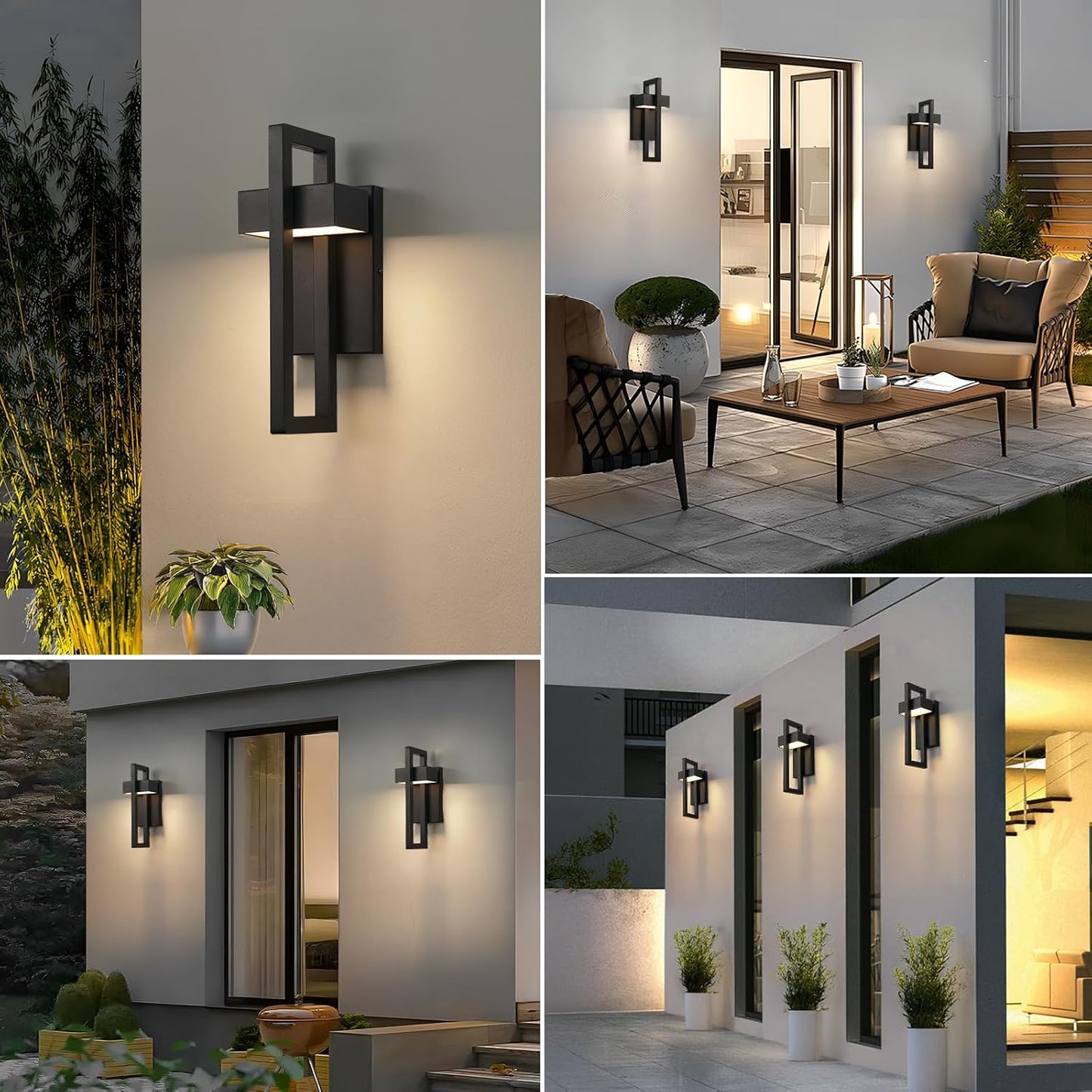 Set of 2 Matte Black LED Outdoor Wall Sconces — Modern Exterior Lighting for Porch & Hallway (Warm White 3000K)